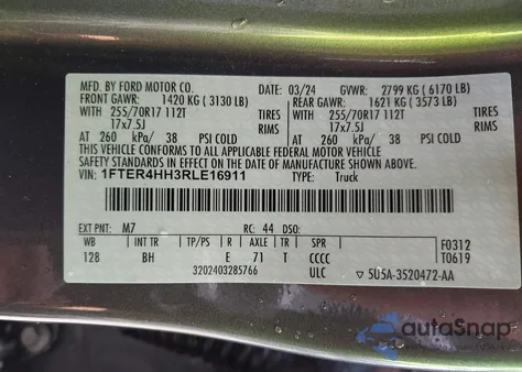 2024 Ford Ranger Xlt из США, поврежденный, VIN 1FTER4HH3RLE16911